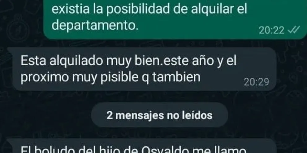 Preguntó por un alquiler, la dueña le dijo que no y en el mismo chat lo insultó 