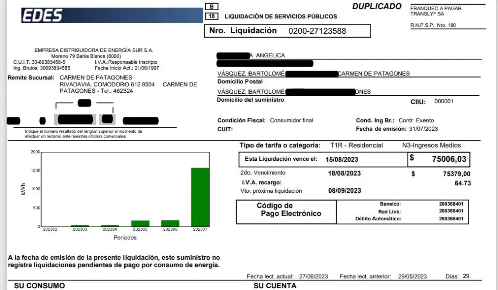 Imposible de pagar: les llegan boletas de luz por un monto de alrededor de 150 mil pesos