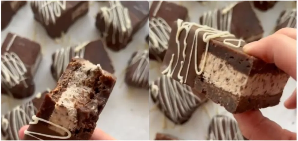Una delicia: alfajores de brownie con relleno de crema granizada