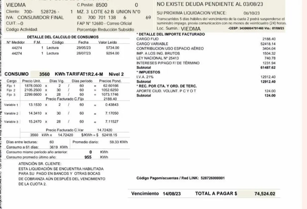 El barrio Unión estrenó el servicio eléctrico con exorbitantes facturas