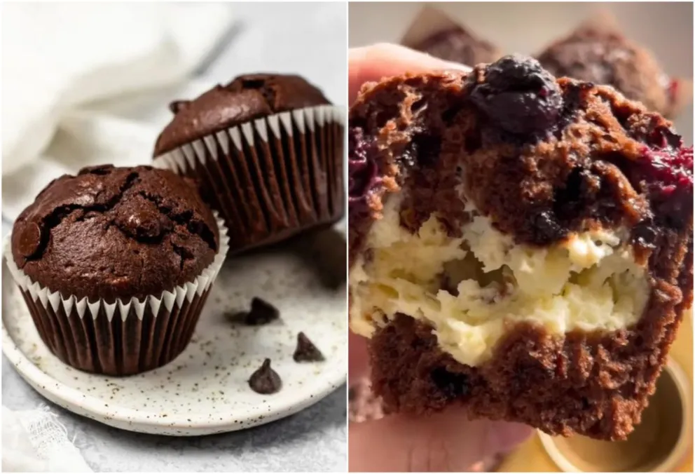 Postre original para el fin de semana: muffins de chocolate con corazón de cheesecake