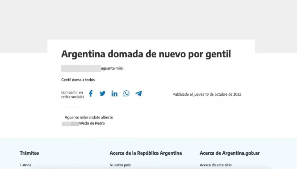 Hackers dejan mensajes políticos tras ataque al sitio web oficial del Gobierno: "Aguante Milei"
