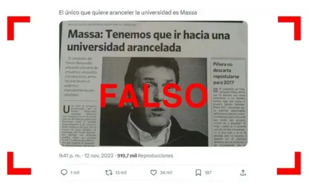 Falso recorte de Clarín acusa a Sergio Massa de proponer arancelar universidades públicas 