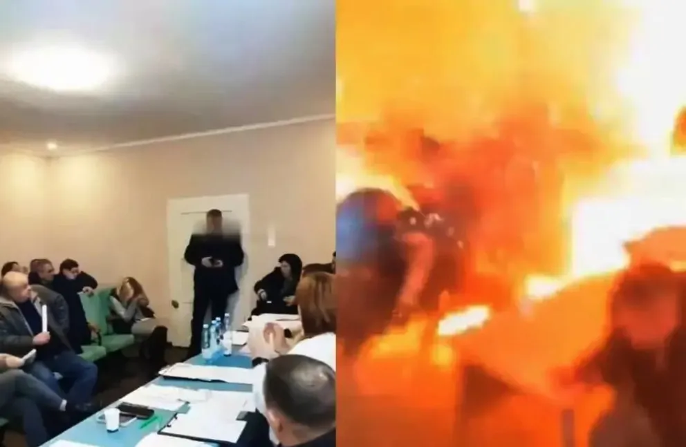 VIDEO: un concejal hace estallar tres granadas en una reunión en Ucrania