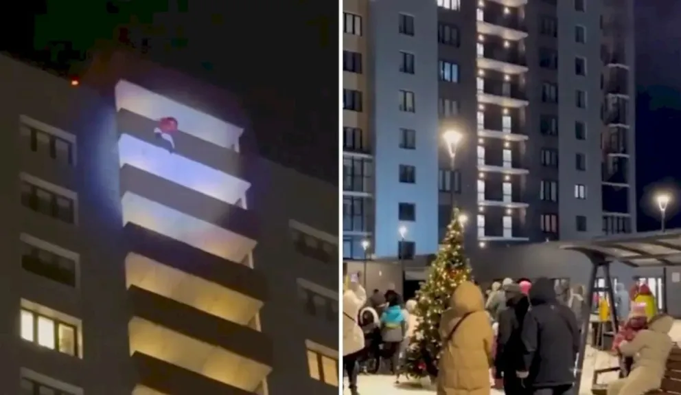 VIDEO: se disfrazó de Papa Noel para sorprender a su hijo pero se resbaló y cayó desde el piso 25
