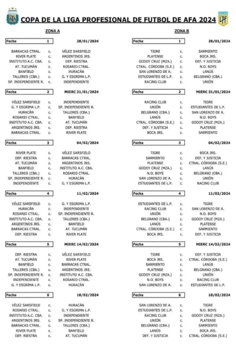 Copa de la Liga 2024 conocé el fixture del primer torneo del año