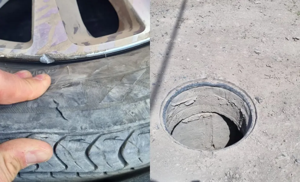Trampa mortal: un agujero al más allá destrozó un auto en una calle del barrio Norte 