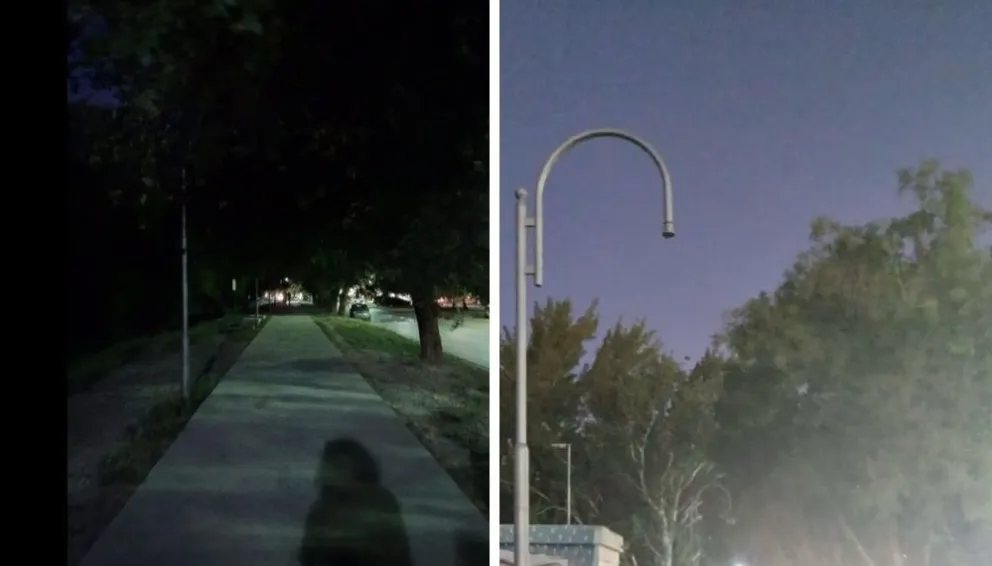 Quejas por falta de luz en un sector de la costanera de Viedma: “Da un poco de miedo”