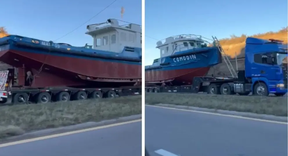 Se normalizó la circulación en el Puente Nuevo: un camión que transporta un barco estaba obstruyendo el paso