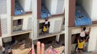 Video: dramático rescate de una beba que colgaba del techo de un edificio 