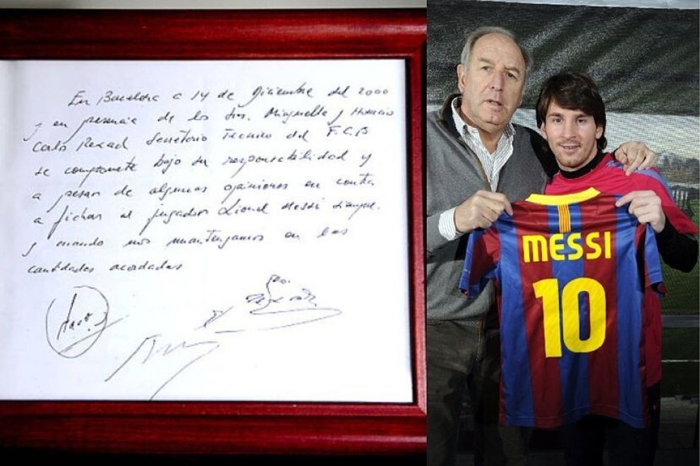 Se subastará la "servilleta" del contrato histórico de Messi con el Barcelona