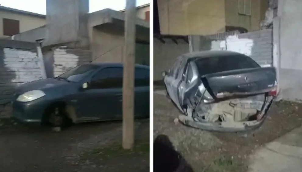 Le chocaron el paredón a una vecina de Viedma: no aparece nadie y el auto sigue incrustado ahí 