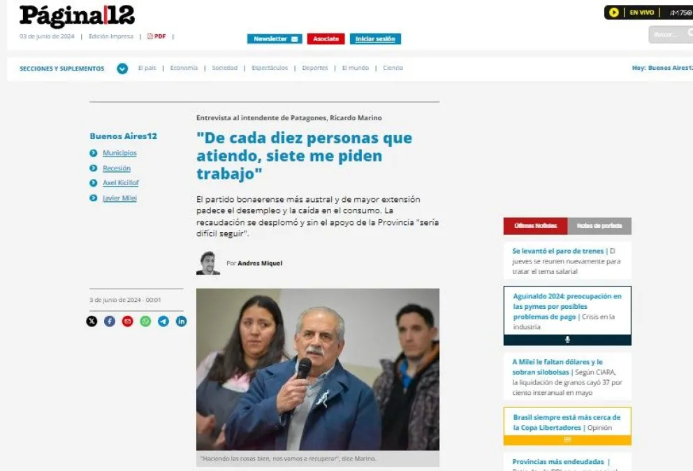 Intendente de Patagones revela la preocupante demanda de empleo en el distrito