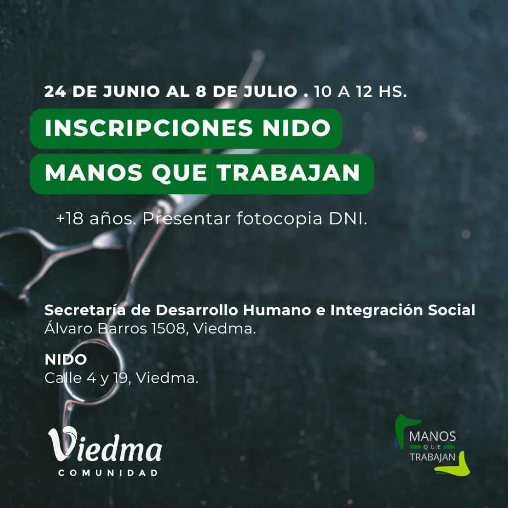  Inscripciones abiertas al programa municipal "Manos que Trabajan" en Viedma