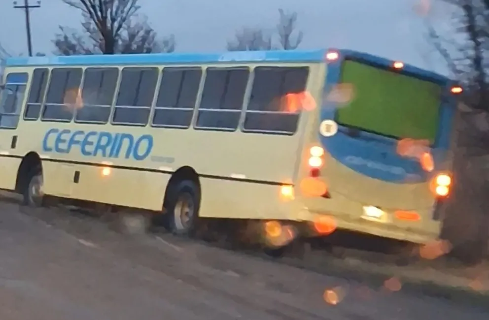 La peligrosa maniobra de un colectivo producto de la banquina cargada de barro: fue cerca de la Caminera