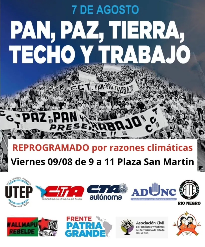 Reprograman la marcha “Paz, Pan, Tierra, Techo y Trabajo” por las condiciones climáticas
