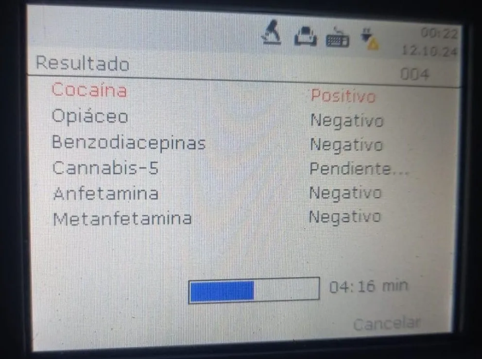 El control realizado dio positivo para cocaína. 