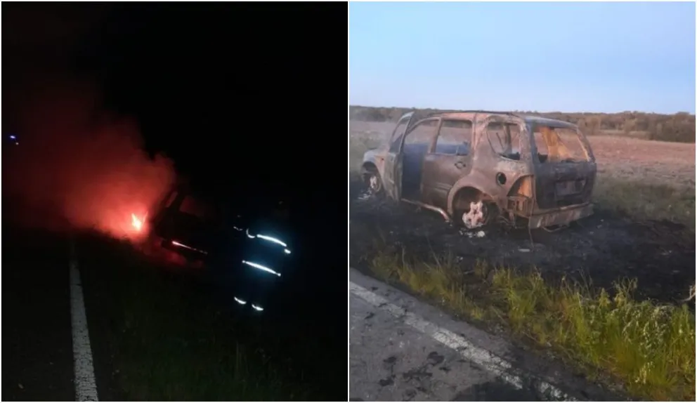 Así quedó la camioneta luego del fuego (Fotos: Radio 90.5 Patagonia)