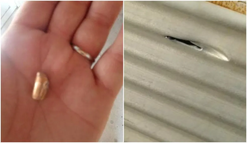 Una vecina mostró la bala que ingresó por su portón