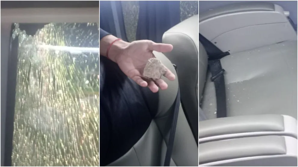 Una de las piedras rompió el vidrio 