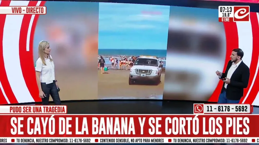 Se cayó de la banana y se cortó los pies, introdujo como titular Crónica TV. 