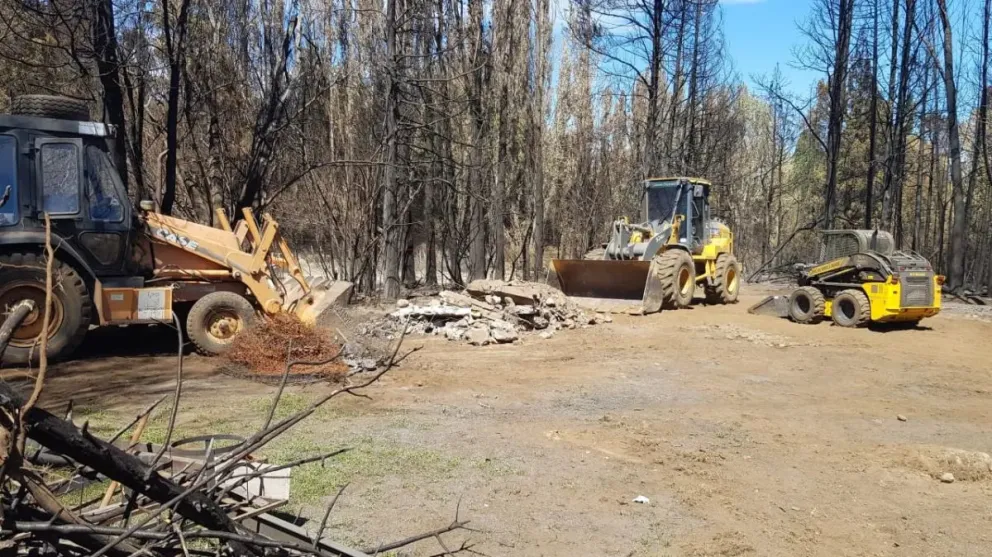 Maquinaria pesada limpia terrenos en El Bolsón.
