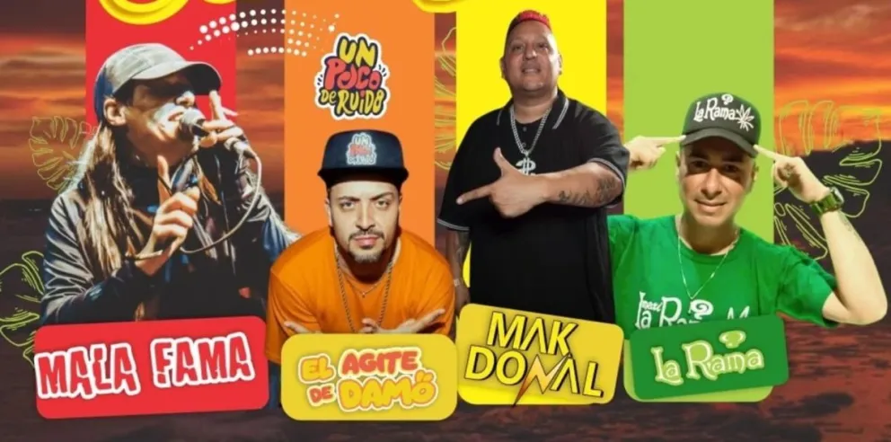 Mala Fama y Damo de Un Poco de Ruido entre los protagonistas en la fiesta en Las Grutas. 