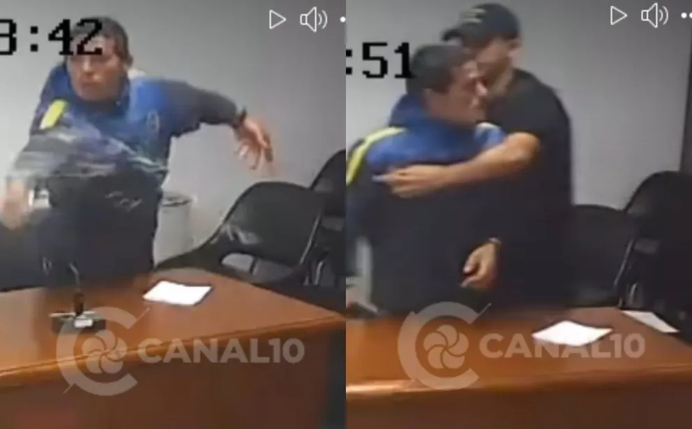 Momentos en que Veloso, quien tiene un largo prontuario de violencia, atacó al juez Brussino Kain. Foto archivo.