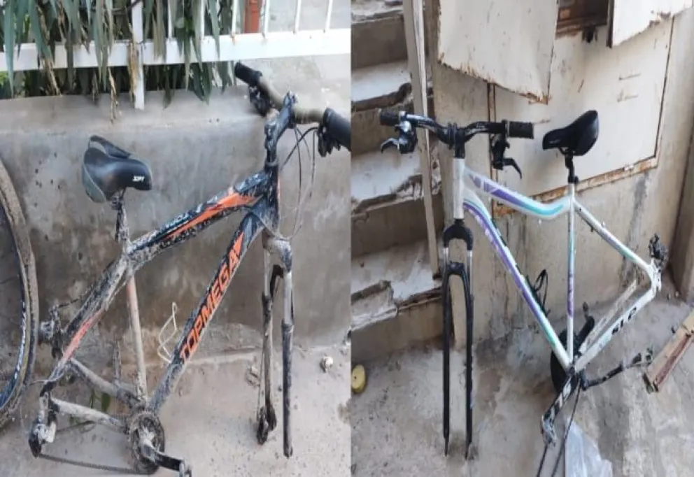 Cuadros de bicicletas secuestrados en el aguantadero del Inalauquen. 