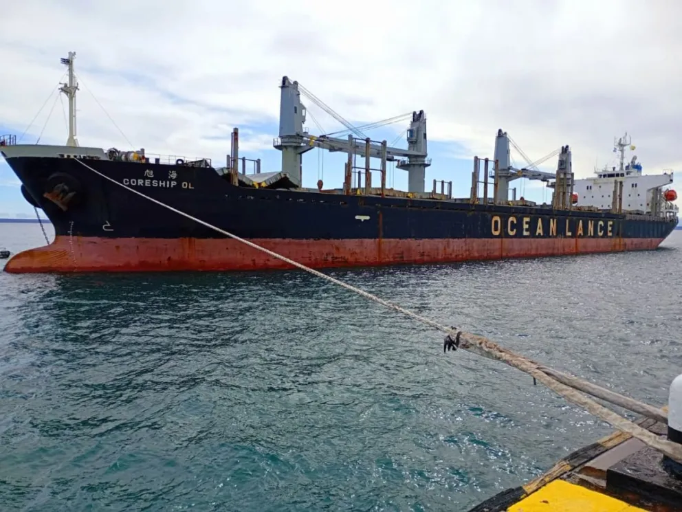El buque está amarrado en el puerto rionegrino. 