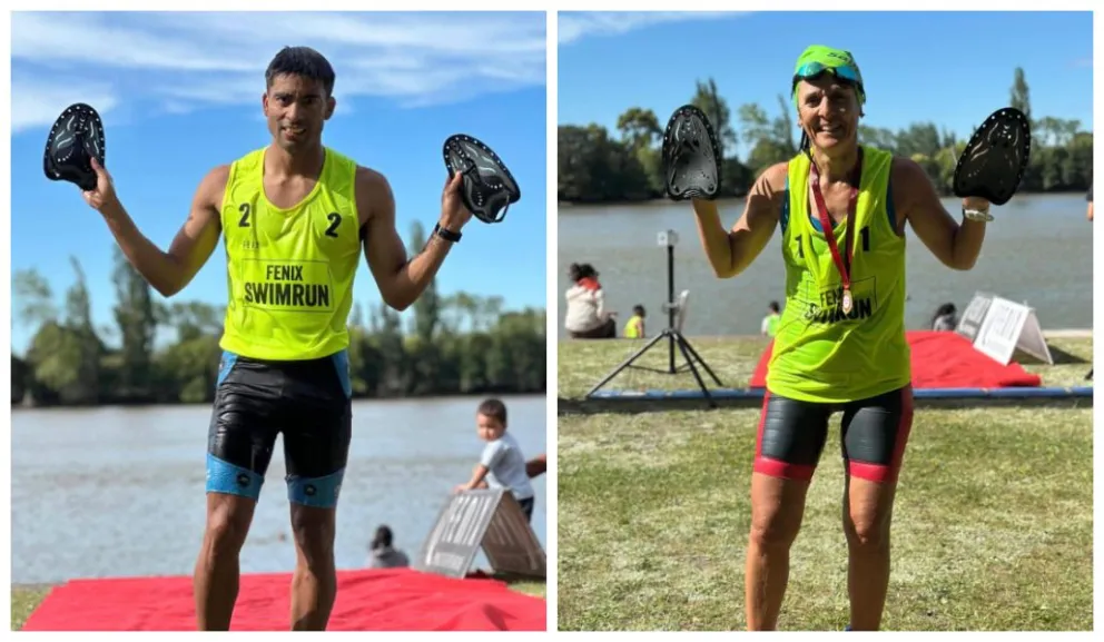 Maximiliano Penchulef y Viviana Furfuro, ganadores de la Swimrun. Foto: Gentileza Fénix.