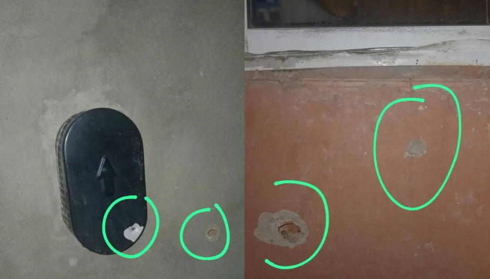 La familia mostró los impactos de balas en las paredes. 