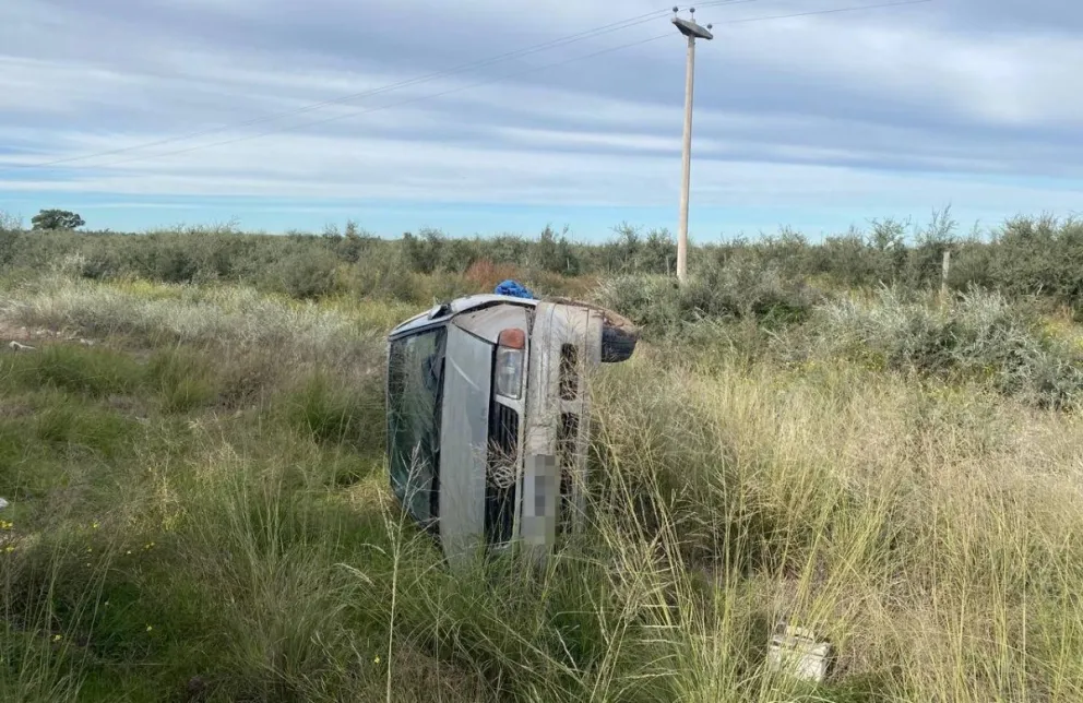 El Polo se dirigía a Médanos y quedó con dos ruedas hacia arriba a la altura del kilómetro 741. Los ocupantes sufrieron algunos magullones luego del momento impactante. Foto gentileza: Policía bonaerense.