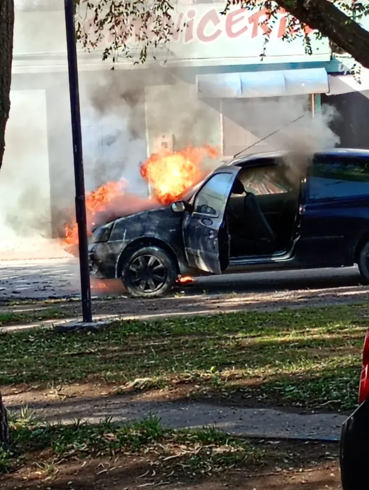 El personal de bomberos, trabajó durante más de una hora para sofocar las llamas del  rodado. Fotos: Gentileza de vecinos del balneario.