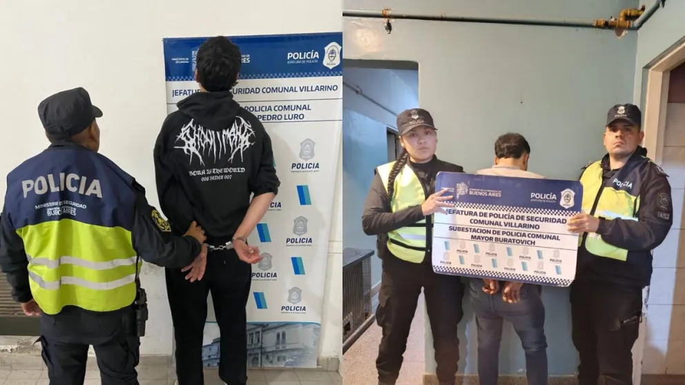 Dos de las personas detenidas en este fin de semana largo en donde se festejó en demasía el Día del Trabajador y que incluyeron el descubrimiento de alcoholizados. Foto gentileza Policía Comunal.