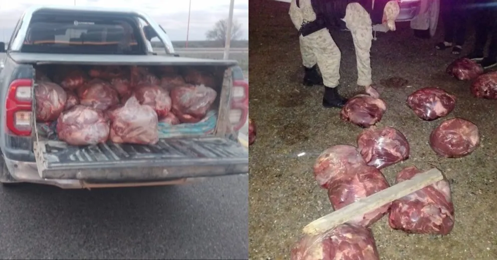En un control de rutina, la Brigada Rural de San Antonio Oeste secuestró carne transportada de manera ilegal. Foto: gentileza 