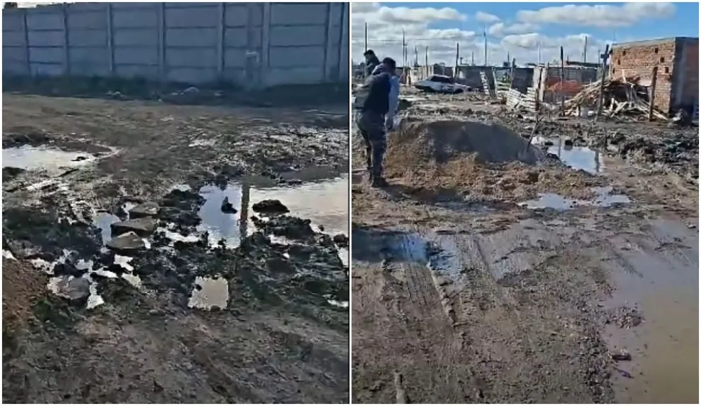Ante la cantidad de barro en las calles internas de la toma, los vecinos empezaron a rellenar. Foto: gentileza 