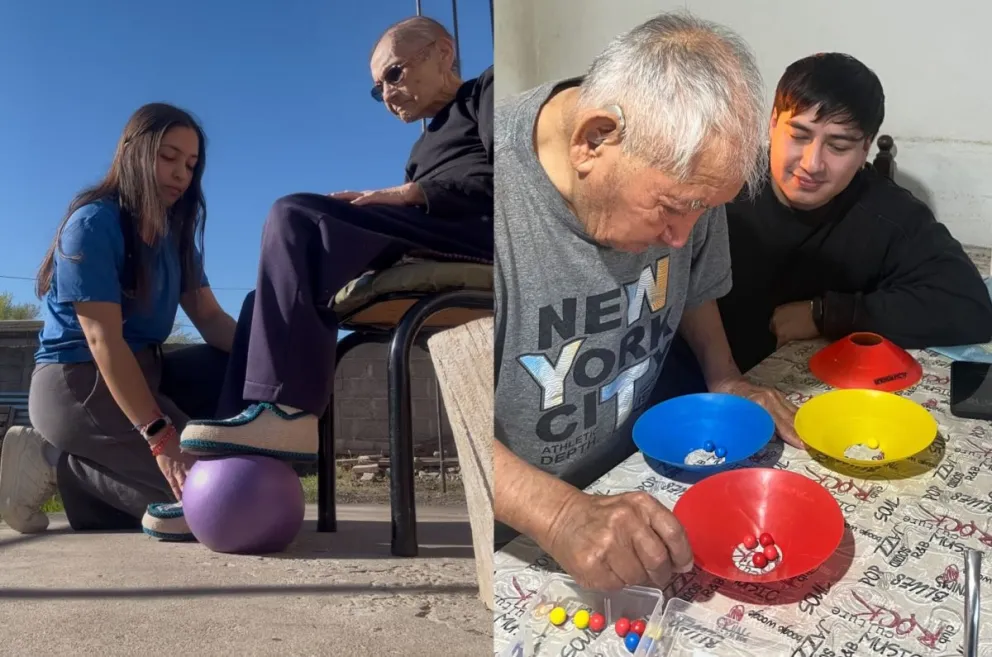 La propuesta prioriza el uno a uno en casa, logrando que adultos mayores de hasta 95 años recuperen movilidad, seguridad y ganas de salir adelante. Fotos: Gentileza.