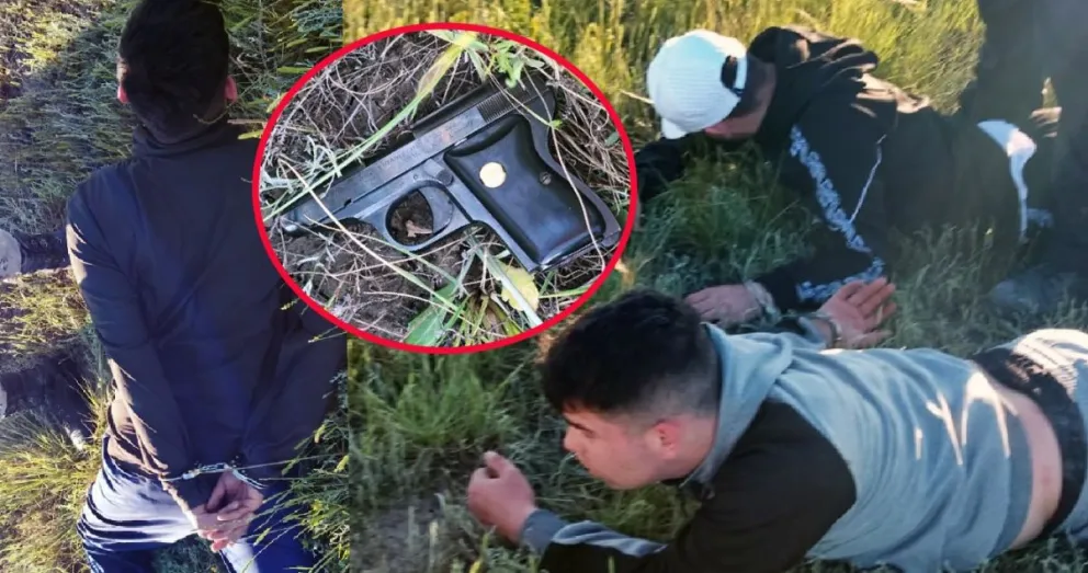 La Brigada Rural detuvo a tres personas, secuestró un arma y recuperó una moto robada en la zona del Idevi. Foto: Gobierno de Río Negro. 